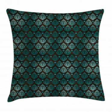 Brown and Blue Throw Pillow Cushion Cover, Abstract Vintage Floral Design Damask Pattern Ornate Grungy Swirls, Decorative Square Accent Pillow Case, 24 X 24 Inches, Teal Brown Pale Blue, by Ambesonne