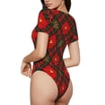 thumbnail image 2 of Vsdgher Christmas Plaid Flower Prinr Short Sleeve Body suit for Womens, Sexy Onesie One Piece Round Neck Bodysuit Shapewear Tummy Control-X-Large, 2 of 7