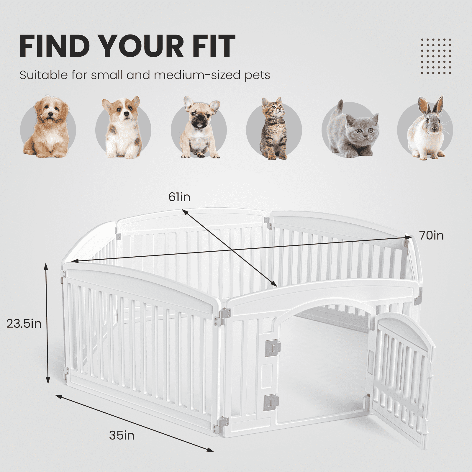 Euqvunn Plastic Dog Playpen, 24" 6-Panel Pet Pen with Door, Folding & Portable, Easy to Clean, for Small to Medium Dogs, for Indoor & Outdoor, White