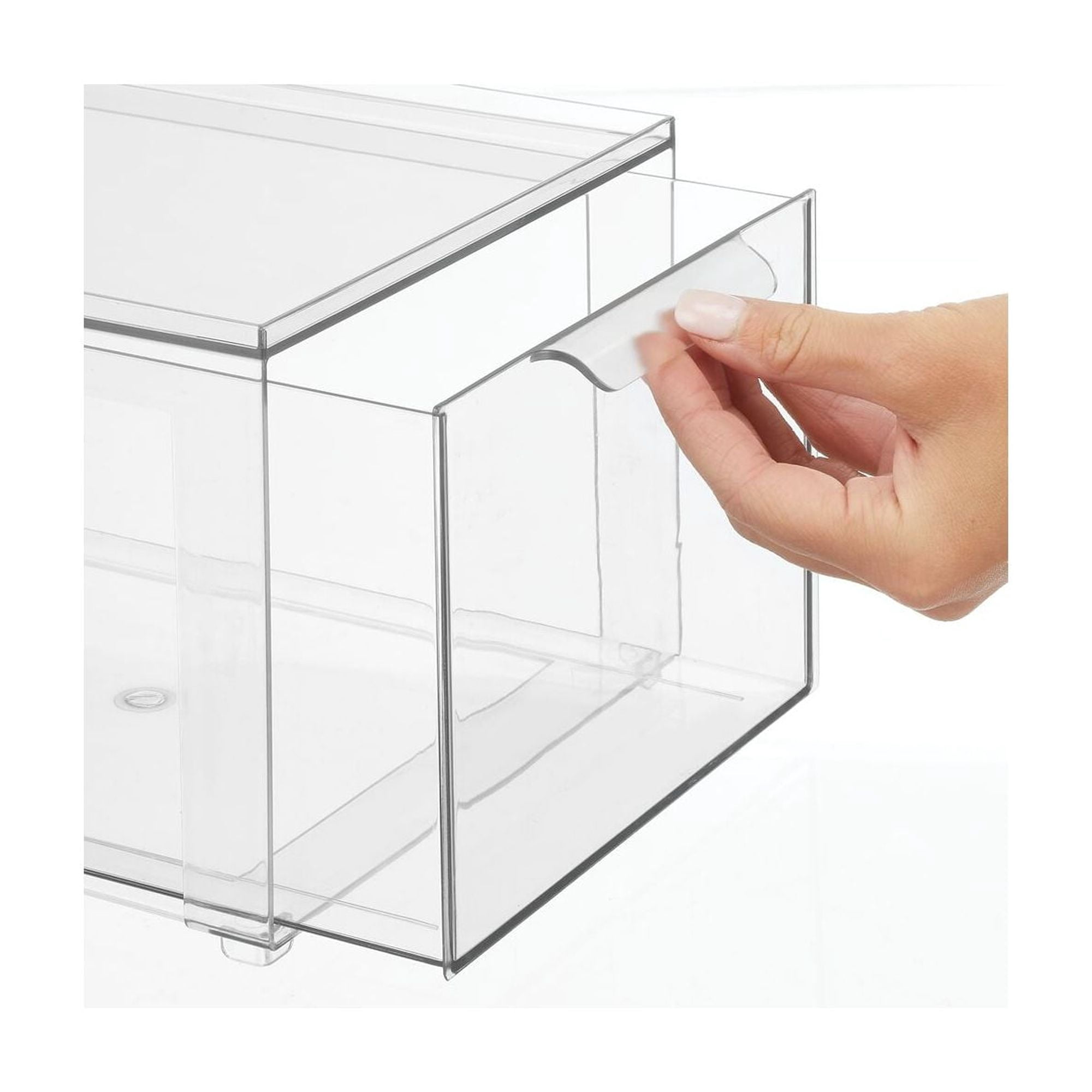 mDesign Plastic Stackable Crafting Drawer Organizer Bins, Handle, 4 Pack - Clear