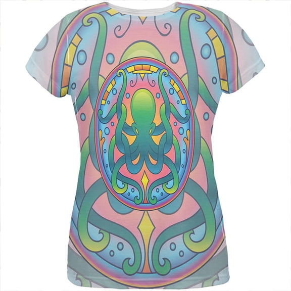 Mandala Trippy Stained Glass Octopus All Over Womens T Shirt Multi MD