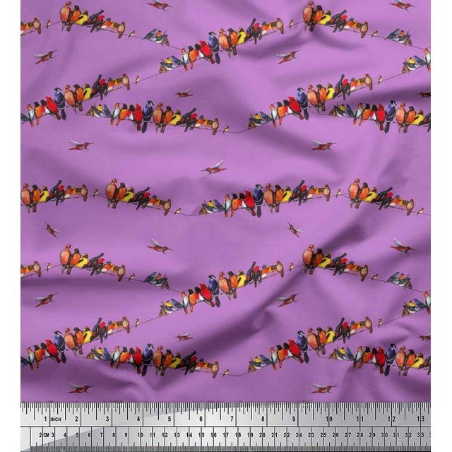 Soimoi Viscose Chiffon Fabric Colorful Bird Printed Craft Fabric by the Yard 42 Inch Wide