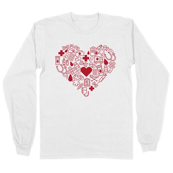 Nurse Icons Heart Long Sleeve Shirt Unisex Large White