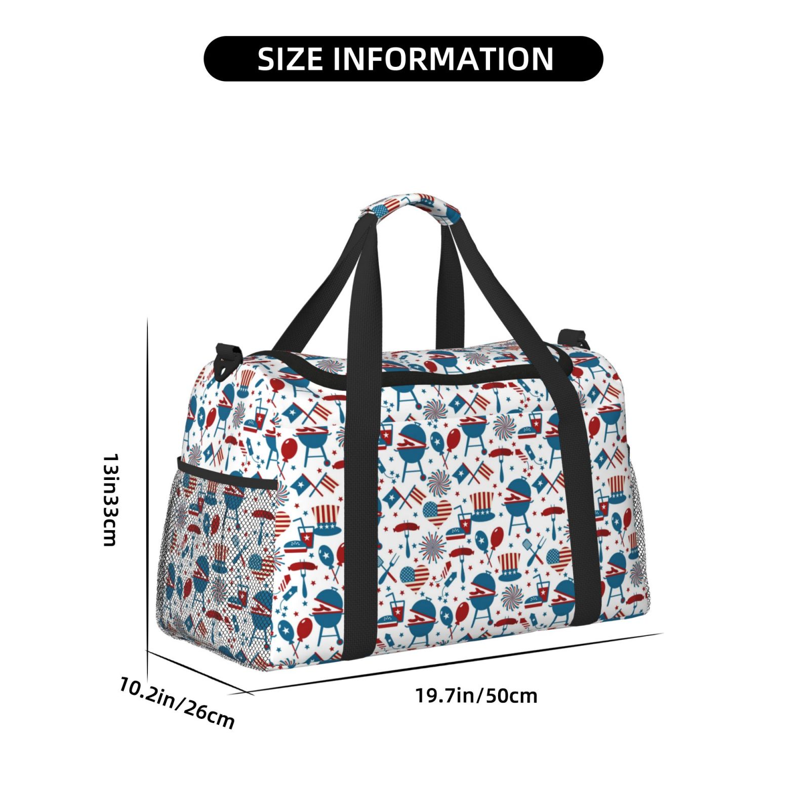 Fuzoiu Fourth Of July Party Print Travel Duffle Bag,Carry On Tote Bags,Duffel Bag,Sport Gym Bag, Hospital Bag for Labor and Delivery, Overnight Bag,Luggage Bag