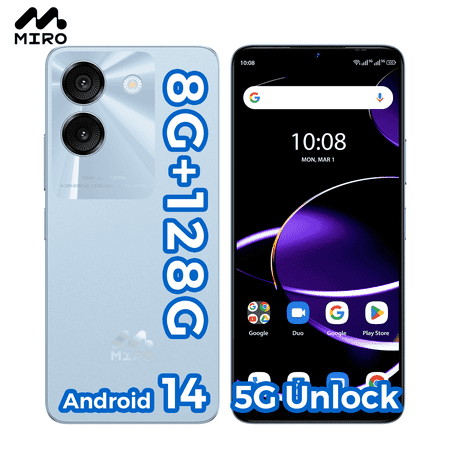 Miro 5G Unlocked Android Smartphone S67 ,6.75" Water Drop HD+, 90Hz,Memory 8GB+128GB,13MP AI Double Camera 0.3MP Depth,,4900mAh/10W Charging