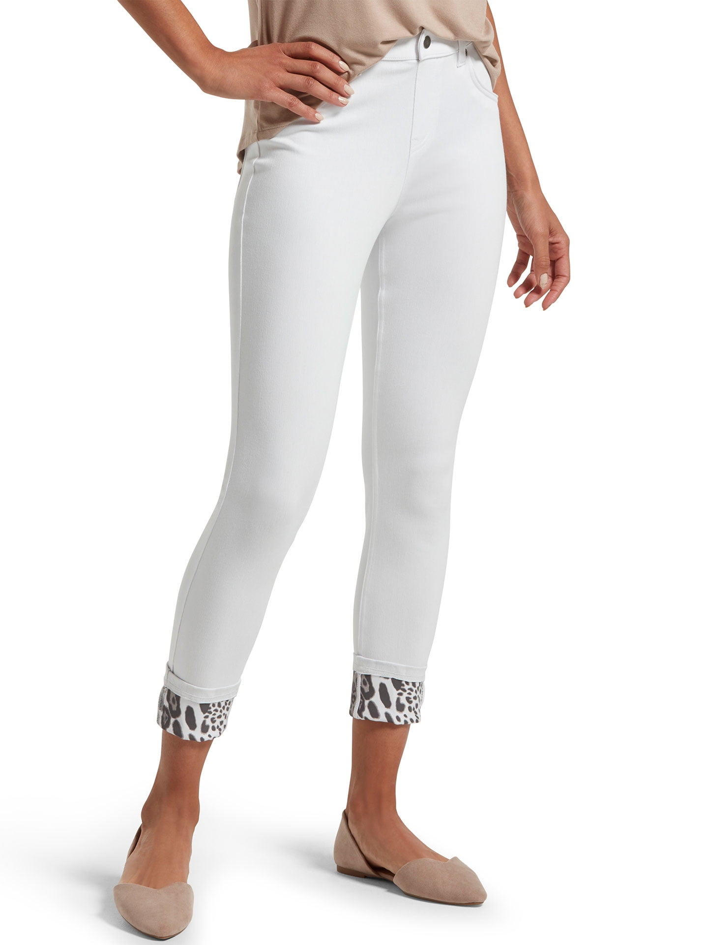 Hue Hue Women's Ultra Soft Denim Printed Cuff Leggings, White, XLarge