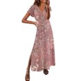 thumbnail image 2 of GaThRRgYP Women's Printed Wrap Short Sleeve Dress,Womens Spring and Summer V-Neck Solid Casual Short Sleeved Long Dress Purple M, 2 of 3