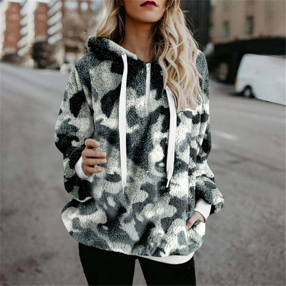 Wancir Womens Sherpa Pullover Hoodie with Pockets Fuzzy Fleece Sweatshirt Buffalo Plaid Fluffy Coat