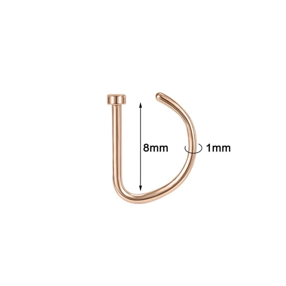 QQTDFG 1/4Pcs 18G Stainless Steel Nose Studs D-Shape Nostril Piercings Jewelry 8/10MM-Rose gold-8mm (1pc)