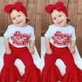 thumbnail image 2 of Little Baby Outfit Letter Printing Girls Valentine's Day Short Sleeve Printed T Shirt Tops Bell Bottoms Pants Outfits Holiday Homewear Suits For Child, 2 of 9