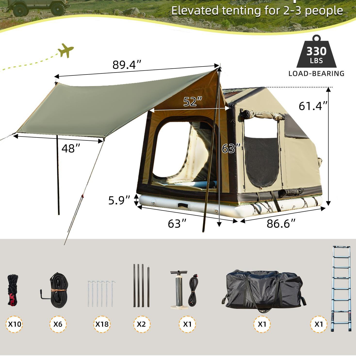 EROMMY Inflatable Rooftop Tent, Multi-Purpose Inflatable Tent with Extended Canopy and Air Cushion, Waterproof Full Dull Poly Textured Oxford, Easy Set-up SUV Tents for Camping