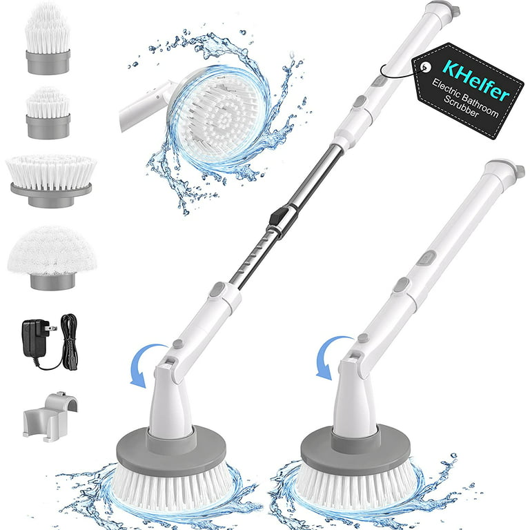 Electric Spin Scrubber, Voweek Cordless Cleaning Brush with Adjustable Extension Arm 4 Replaceable Cleaning Heads