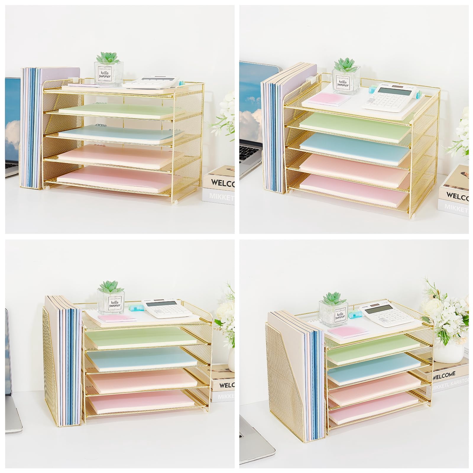 Desk Organizer  5-tier Paper Letter Tray With Magazine Holder Office Accessories & Workspace Organizers Desktop File For Supplies Storage
