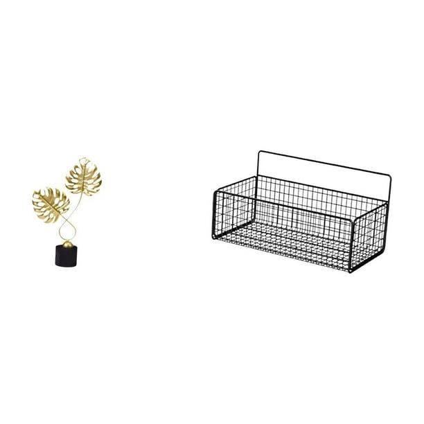 Cesta de almacenamiento colgante de hierro con forma de hoja, organizador de alambre, cesta de madera decorativa, ideal para sala de estar, dormitorio