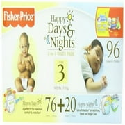 Fisher-Price Happy Days & Happy Nights Baby Diapers Value Pack, Size 3, 96 Count