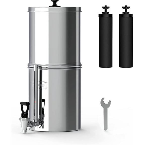 Waterdrop Gravity-fed Water Filter System, NSF/ANSI 372 Certification, 2.25G Stainless-Steel Filter System with 2 Filters and Metal Spigot, Reduces up to 99% of Chlorine-King Tank Series, WD-TK