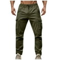 thumbnail image 2 of YHAJDS Men Vintage Cargo Pants Solid Color Drawstring Pocket Casual Comfort Summer Bottoms, 2 of 5