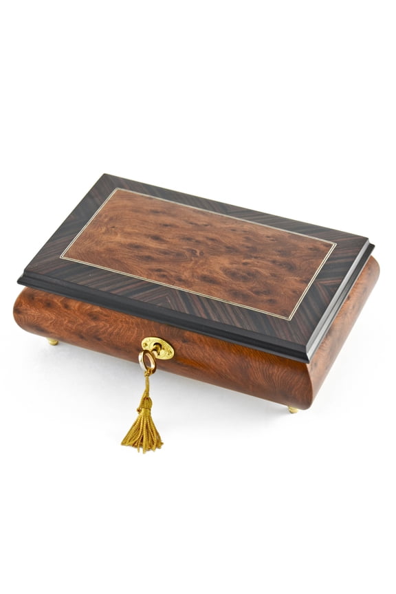 Classic Style Burl-Elm with Rosewood Border Musical Jewelry Box - Scarsborough Fair