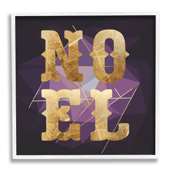 Stupell Industries Noel Typography Purple Geometric Shapes Glam Christmas Holiday Painting White Framed Art Print Wall Art, 12 x 12