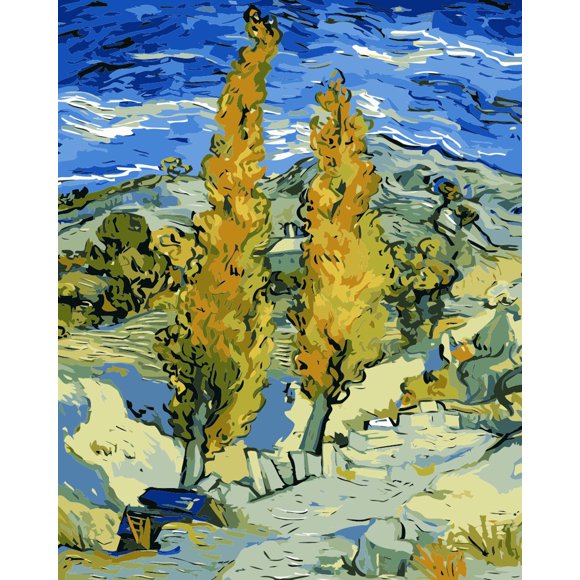 Paint by Number Kit On Canvas for Adults Beginner Van Gogh Famous Paintings DIY Acrylic Oil Painting Arts 16x20 Inch (Frameless, Poplar Tree)