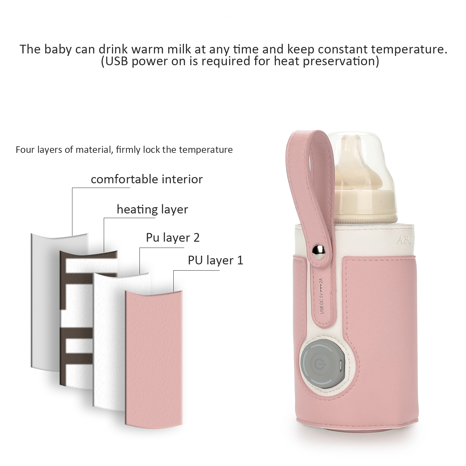 Baby Bottle Warmer USB Baby Bottle Warmer Bag Portable Feeding Bottle Warmer Baby Thermostat Bag for Travelling Outdoor