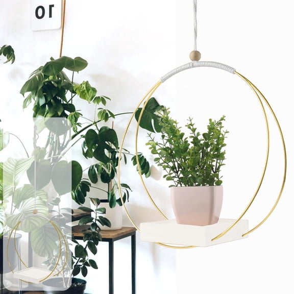 Yunuuuoa Hanging Planter Basket Wooden Display Holder with Metal Frame for Indoor Plants Home Decor Window Suspension Garden Decorations Plant Pot Holder Stand