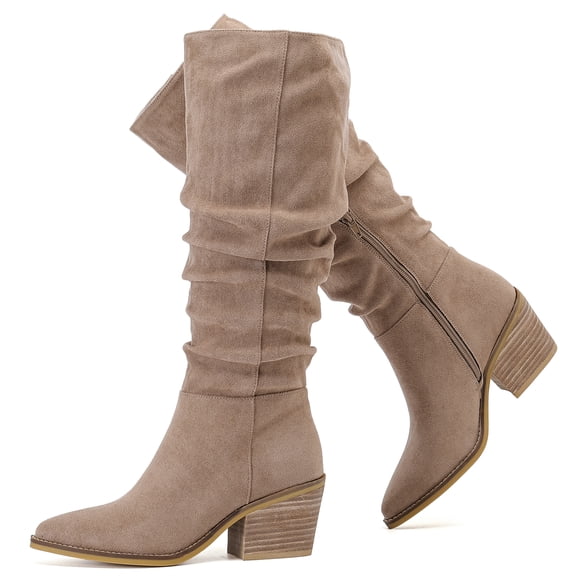 LOVE STEETLY Women's Knee High Slouchy Boots, Pointed Toe Chunky Heel Casual Versatile Stylish Comfort Winter Tall Boot.