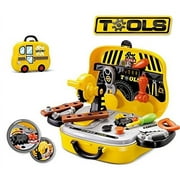 Children's Fun Interactive Pretend Play 31 PCS Just Like Daddy My Very Own Portable Workbench & Tools Playset & Accessories Toy - Cute Workshop Taxi Shaped Case To Hold In The Tools -