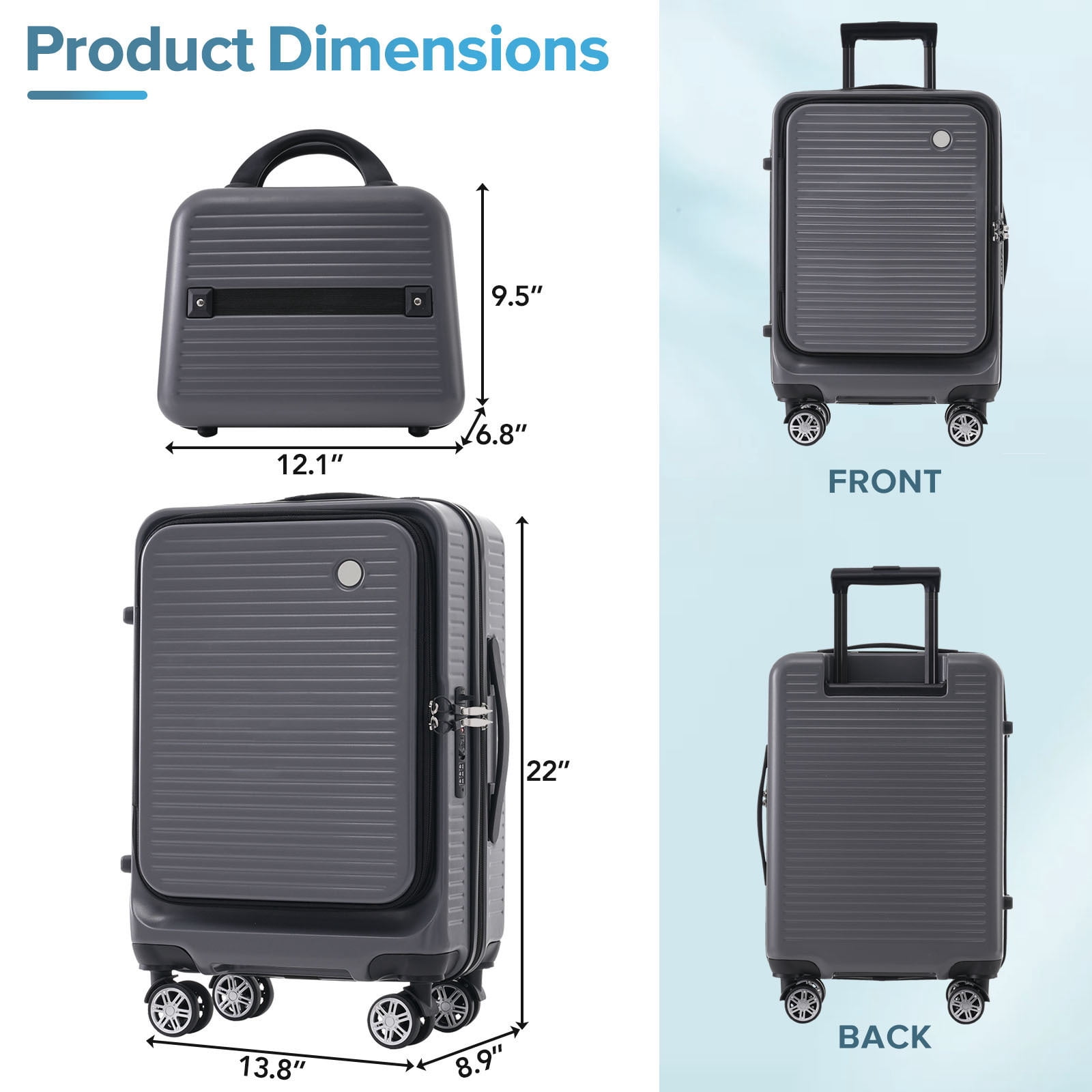 EUROCO Carry On Luggage 22x14x9 Airline Approved, Front Open Suitcase with 1 Portable Carrying Case and USB Port (Gray, 20 Inch, 40L)