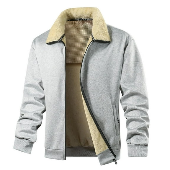 Men's Jackets Turn Down Collar Fleece Jacket Outerwear Zip Up Long Sleeve Warm Coat Comfortable Loose Fit Fall Winter Heavyweight Fall Jackets