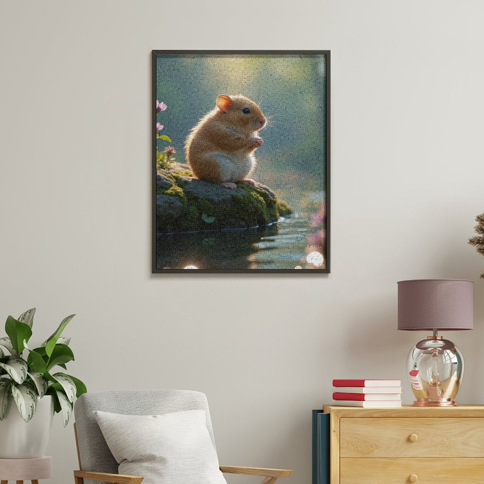 Paint by Numbers Kit for Adults, Peaceful Hamster On Mossy Rock Paint by Numbers, Easy Paint by Numbers Kit for Adults Beginner, DIY Adult Paint by Number Kits on Canvas, Home Decor