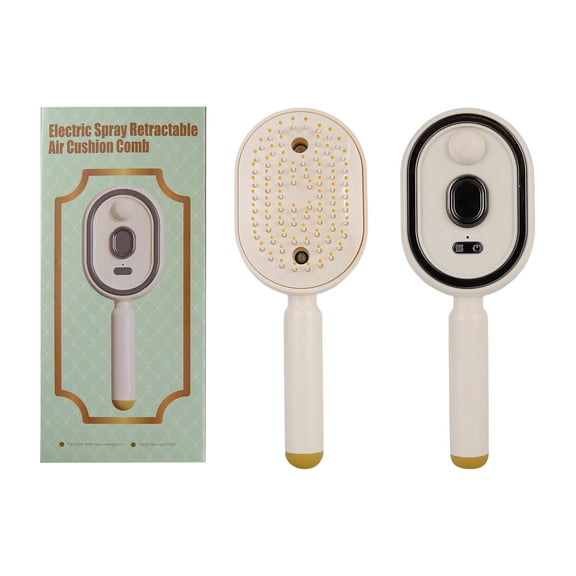 3‑in‑1 Ionic Steam Hair Brush, Rechargeable Spray Air Cushion Massage Comb, Anti‑Static Detangling Brush for Frizzy Hair, Scalp Care & Hair Straightening