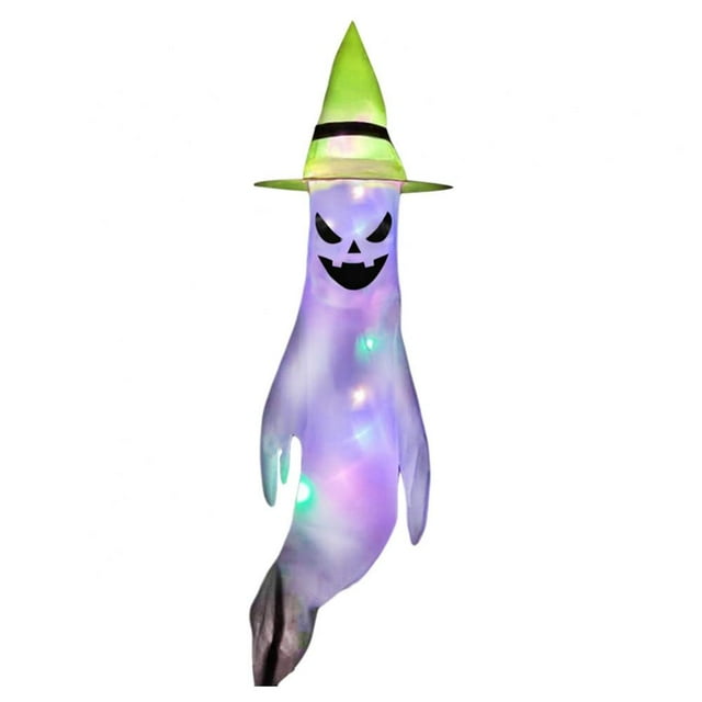 Choosebetter Halloween Ghost Windsocks with Witch Hat LED Light Hanging Decorations for Home Yard Decor