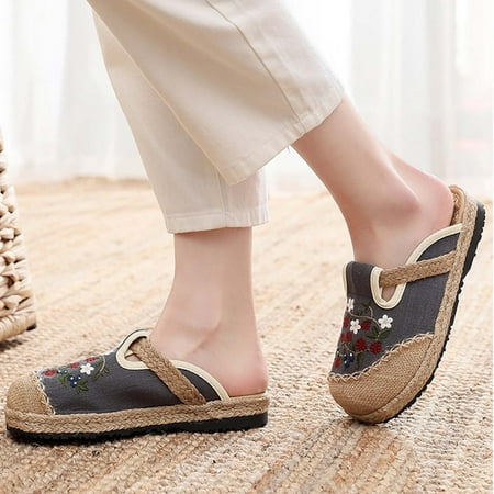 

Frostluinai Women Sandals Savings 2023! Women s Summer Sandals Ethnic Style Embroidered Slippers Shallow Mouth Low Help Soft Soled Cloth Shoes