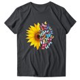 thumbnail image 3 of Gibobby Casual Playera de Manga Corta para Mujer Mujeres Casual Girasol Impresión Mangas Cuello Redondo Camiseta Suelta Blusa Tops(Gris oscuro,CH), 3 of 4