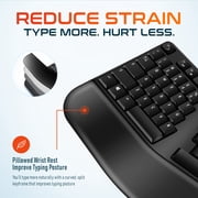 Delton KB200 Wireless Ergonomic Keyboard with Wrist Rest, Quiet Keys, Compatible for Laptop/PC/Tablets/Smartphone - Black