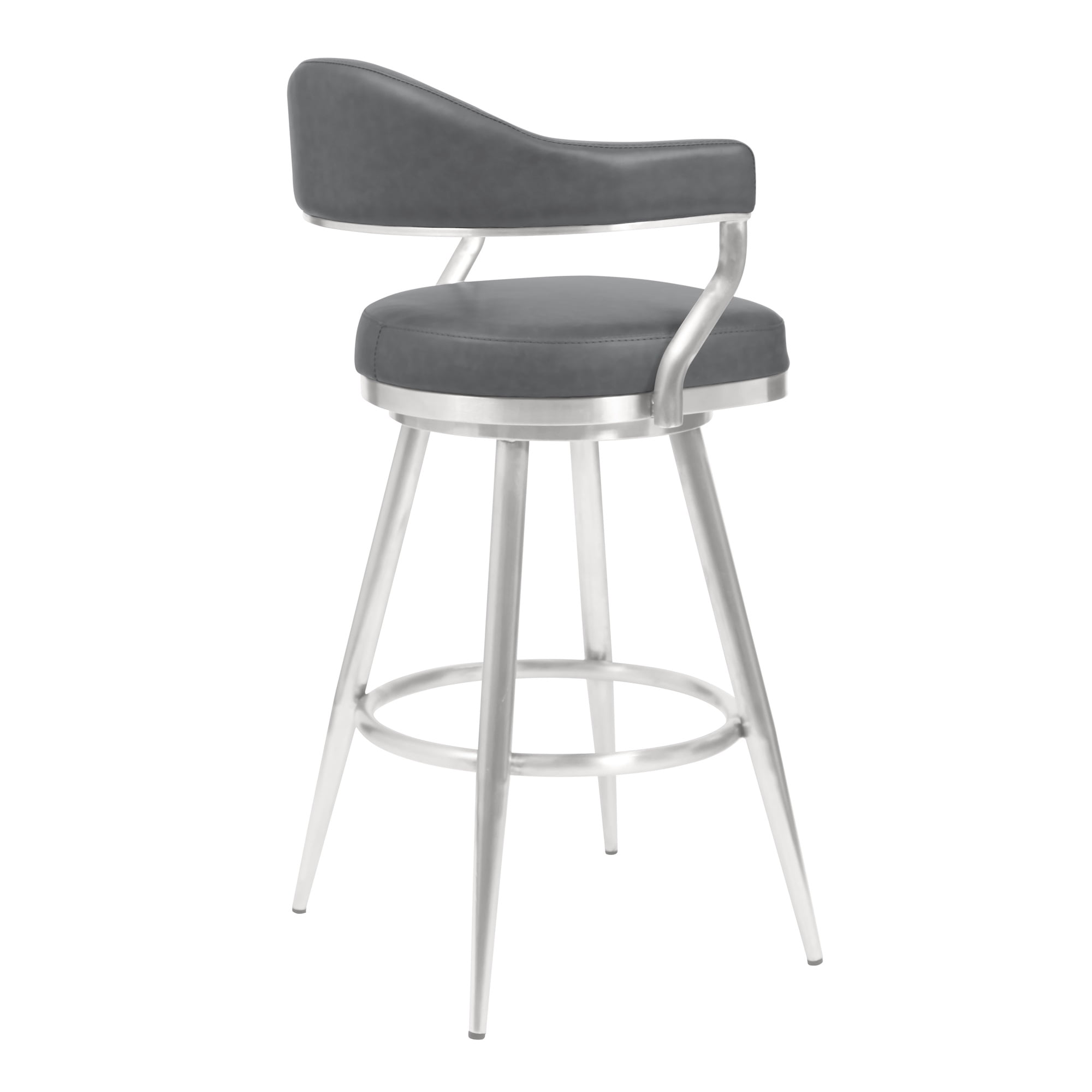 Armen Living Justin 26" Modern Faux Leather & Metal Swivel Counter Stool in Gray