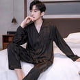thumbnail image 1 of Pijama de seda de imitación fina de primavera y verano, cárdigan de jacquard para hombre, pantalones de manga larga, traje de casa de talla grande, traje para hombre, 1 of 6