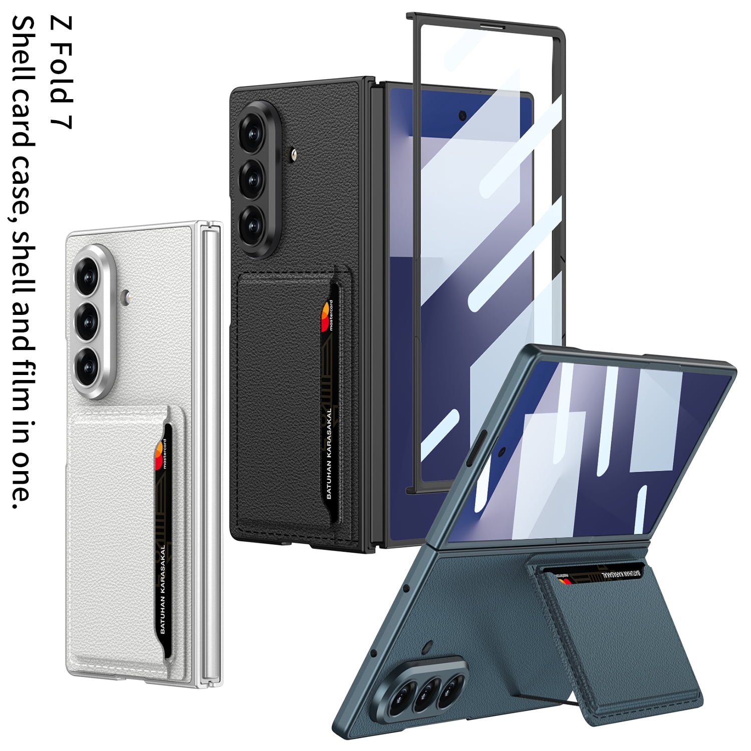 Slim for Samsung Galaxy Z Fold 7 Wallet with Card Holder and Back Flip Kickstand, Built in Screen Protector Thin Protective Cover For Samsung Galaxy Z Fold 7 Phone Case with Card Slot & Stand,Black