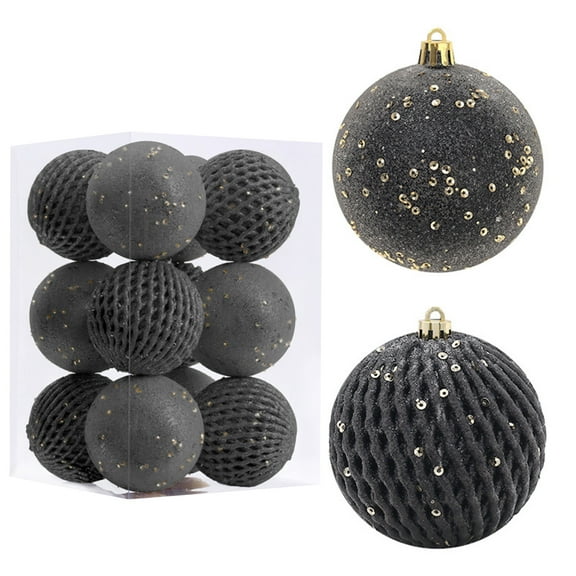 Black Christmas Ball Ornament Set 12 Pieces Shatterproof Plastic Tree Decorations 3.15 Inches