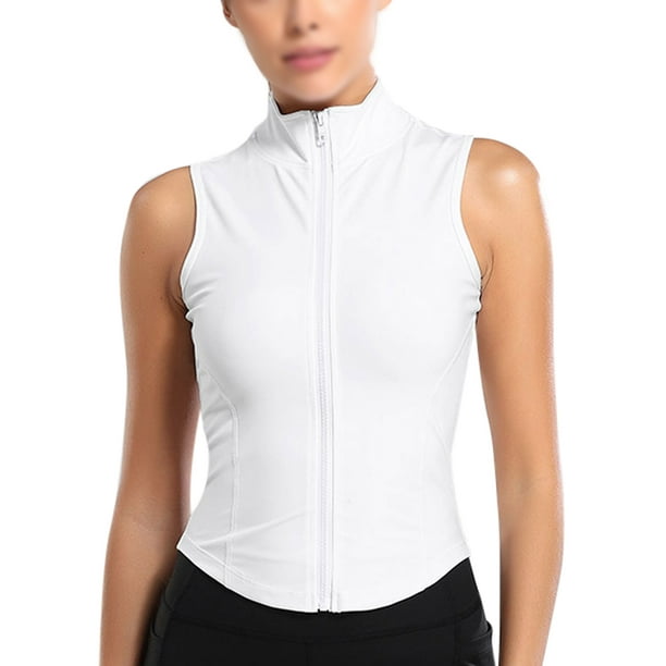 Womens Sleeveless Zip up Workout Jackets Turtleneck Active Track