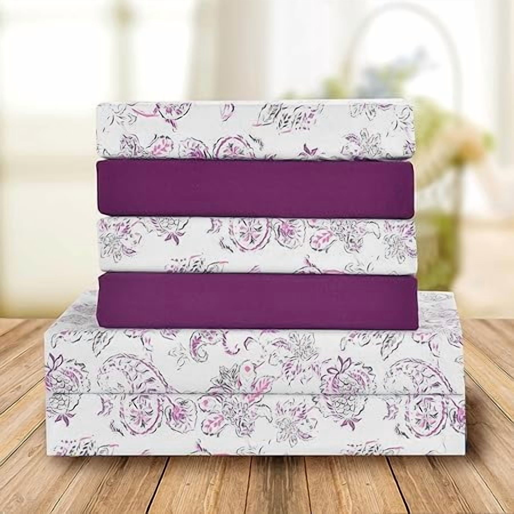 Elegant Comfort Amelia Paisley Printed 6-Piece Sheet Set, Deep Pocket, Fade and Wrinkle Resistant, Fitted sheets with Smart Pockets, TwinXL, Purple