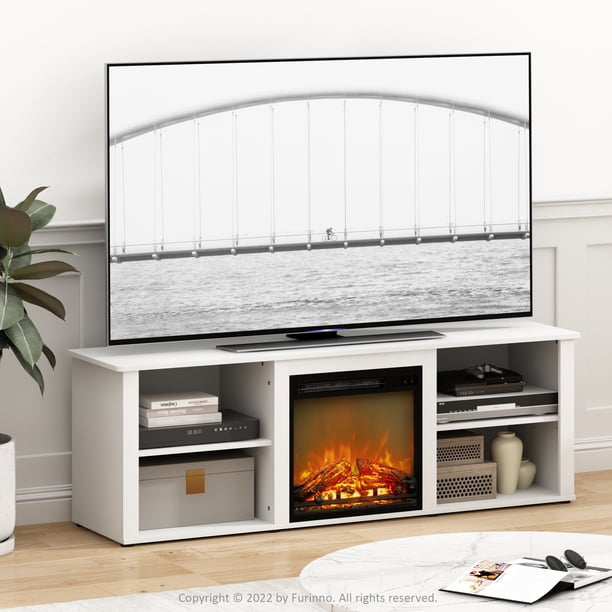 Furinno Montale 70 Inch TV Stand with Fireplace, Solid White - Walmart.com