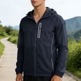 thumbnail image 2 of Men's Summer Jackets Sun Protection Trendy Comfortable Long Sleeve Solid Color Full-Zipper Elastic Cuffs Hoodies Light Shirts With Pockets Black L, 2 of 9