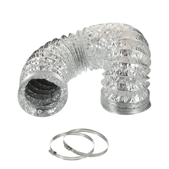 Uxcell 8Ft Dryer Vent Hose 5" Dia. Flexible Aluminum Ducting 2 Clamps Included, Silver