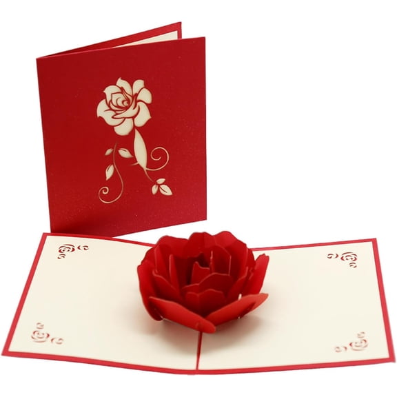 3D Rose Pop Up Card, Valentines day card, Mothers day card, Flower Greeting Card, Birthday Card With Envelope (3D Rose, Pack of 1)