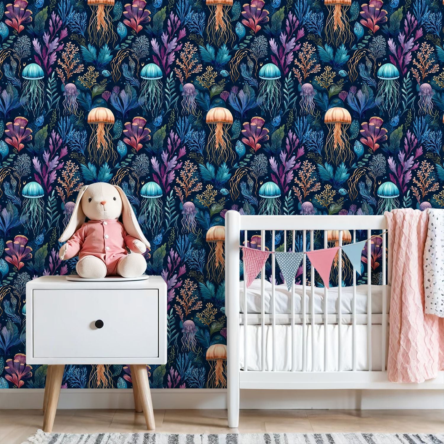 Peel and Stick Wallpaper Vibrant Underwater Jellyfish Seaweed Wall Mural 23.6in x 9.8ft Self Adhesive Removable Wall Paper Renter Friendly Wallpaper for Nursery Bedroom Cabinets