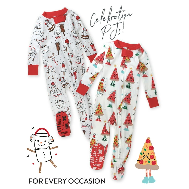 Honest Baby Clothing Baby Boy or Girl Gender Neutral Organic Cotton Snug Fit  Footed Sleeper Christmas Pajamas, (12 Months-24 Months) 