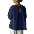 thumbnail image 3 of Craaazy Womens Solid Color Crewneck Cotton Long Sleeve Tops with Back Keyhole Cutout for Summer Daily Wear Gift, 3 of 8