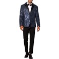 thumbnail image 2 of INSPIRE CHIC Sequin Blazer for Men's Peak Lapel Color Block Shiny Sparkly Sports Coat S Navy Blue, 2 of 5